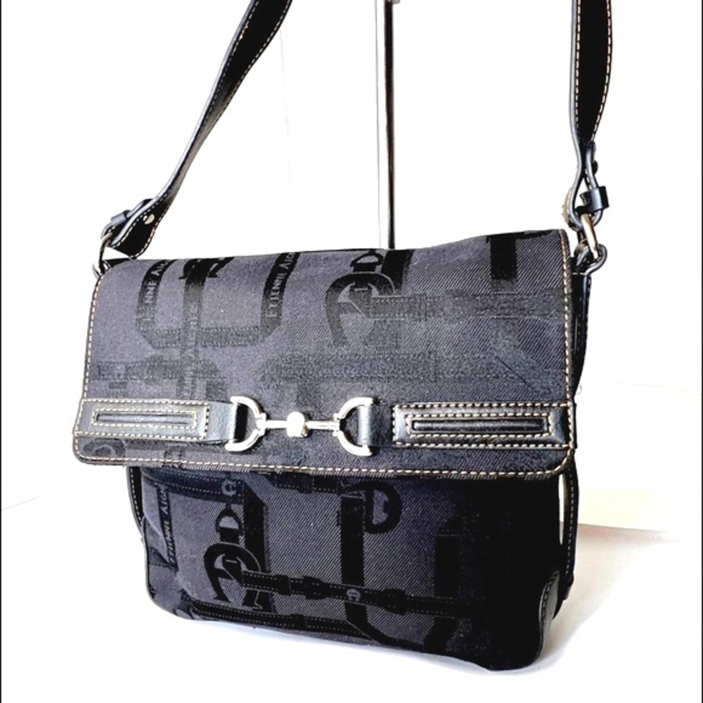 Etienne Aigner Black Crossbody Black Leather Trim HandBag